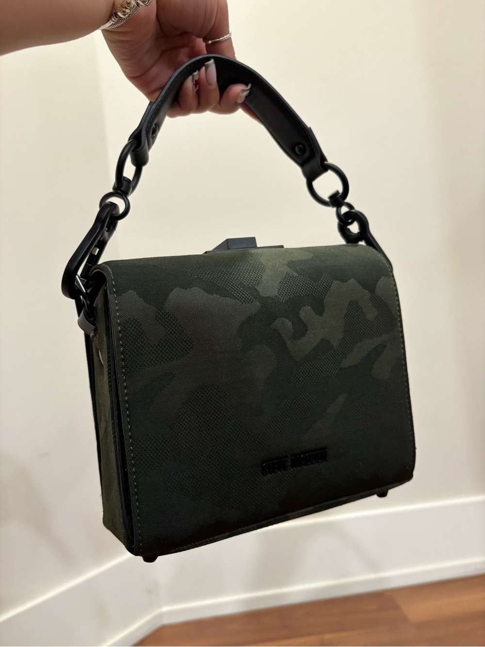 Steve Madden Dark Green Camo Top-Handle Messenger Bag